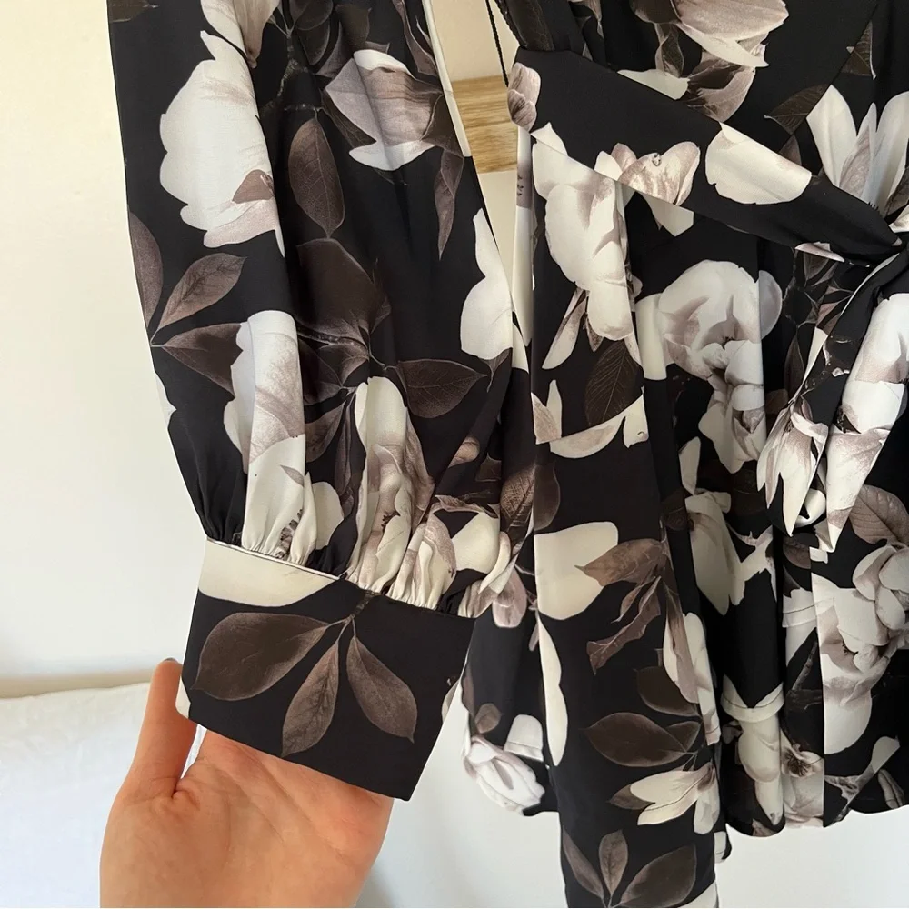 Express Floral Tie Waist Long Sleeve Dress - Picture 4 of 8